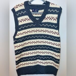 Scottish 100% Wool V-Neck Sweater Vest in Navy and Cream